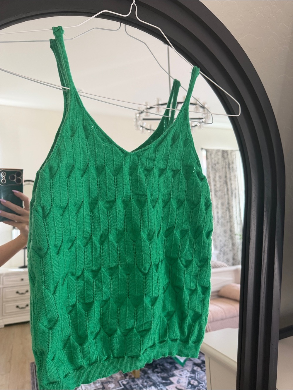 Green Cable-Knit V-Neck Tank Dress